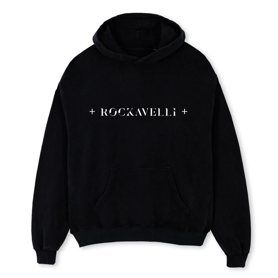 REAR BANNER HOODIE Black Oversized Hoodie.