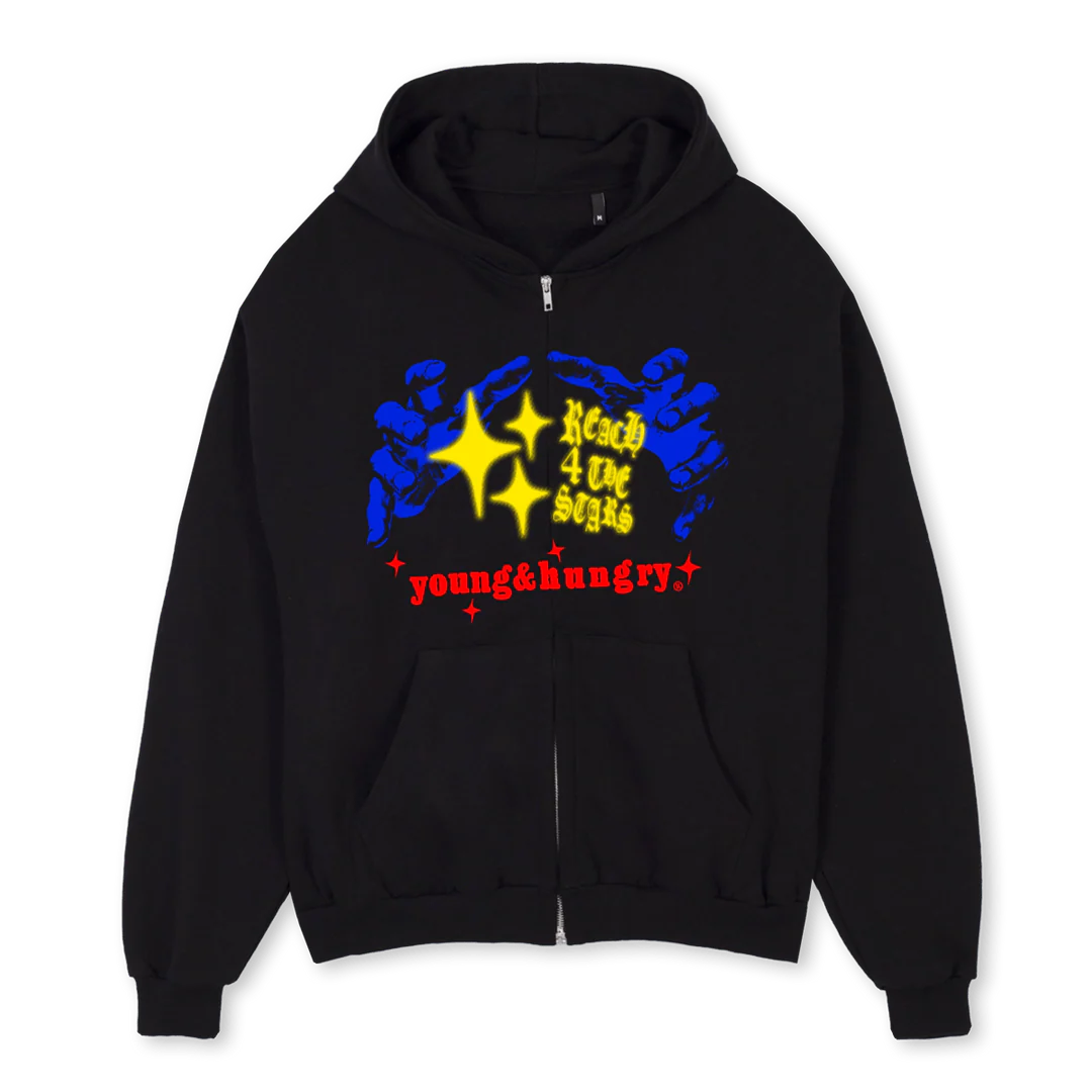 RFTSZIPPER Black Oversized Zipped Hoodie.