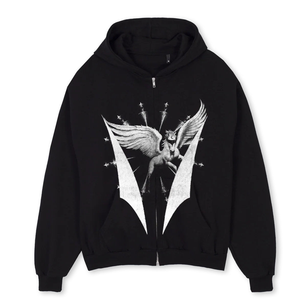 RGLPEGASUSZIPHD Black Oversized Zipped Hoodie.