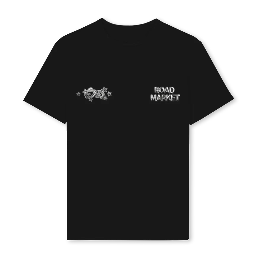 ROAD MARKET Black Regular Tee.