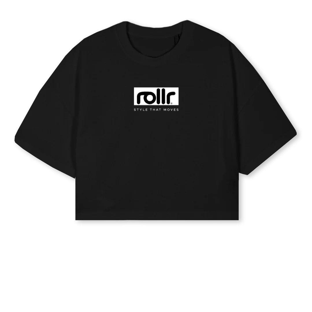 ROLLRCROPTEE Black Cropped Oversized Tee.