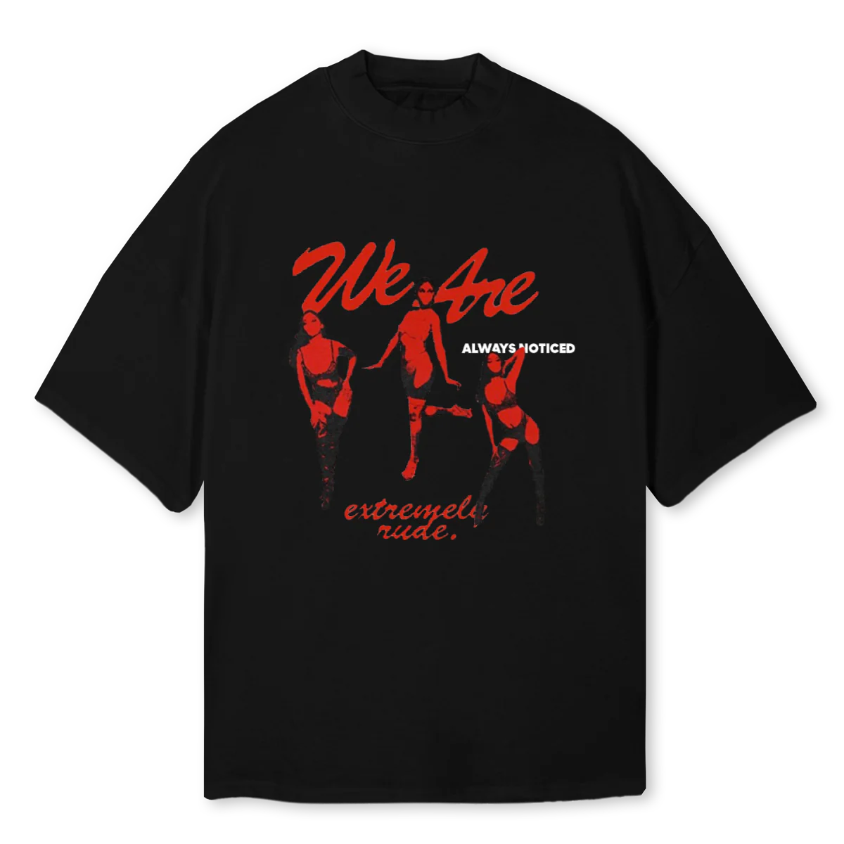 RUDE Black Oversized Mock Neck Tee.
