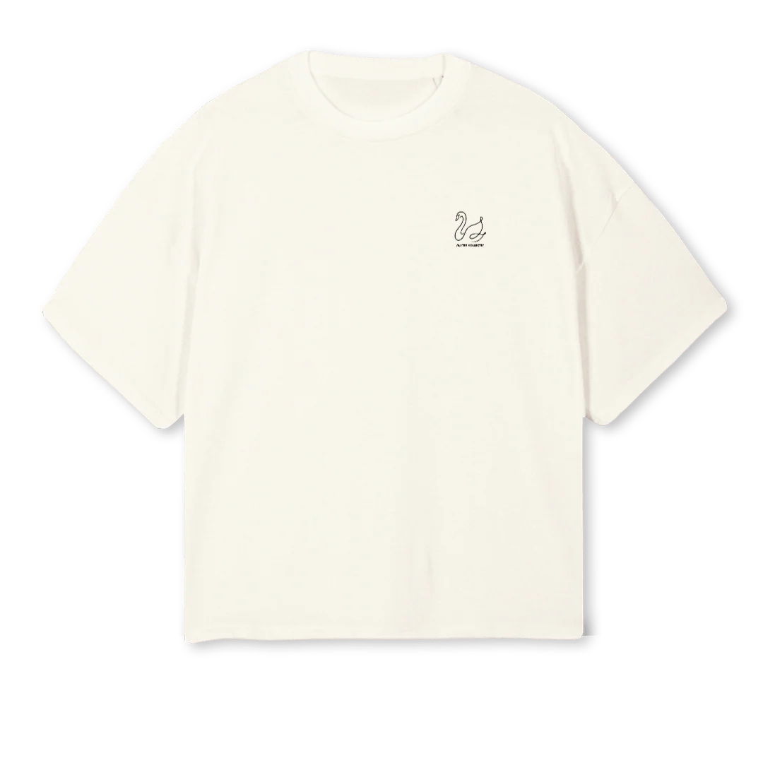RUNFORGOOD Cream Oversized Boxy Tee.