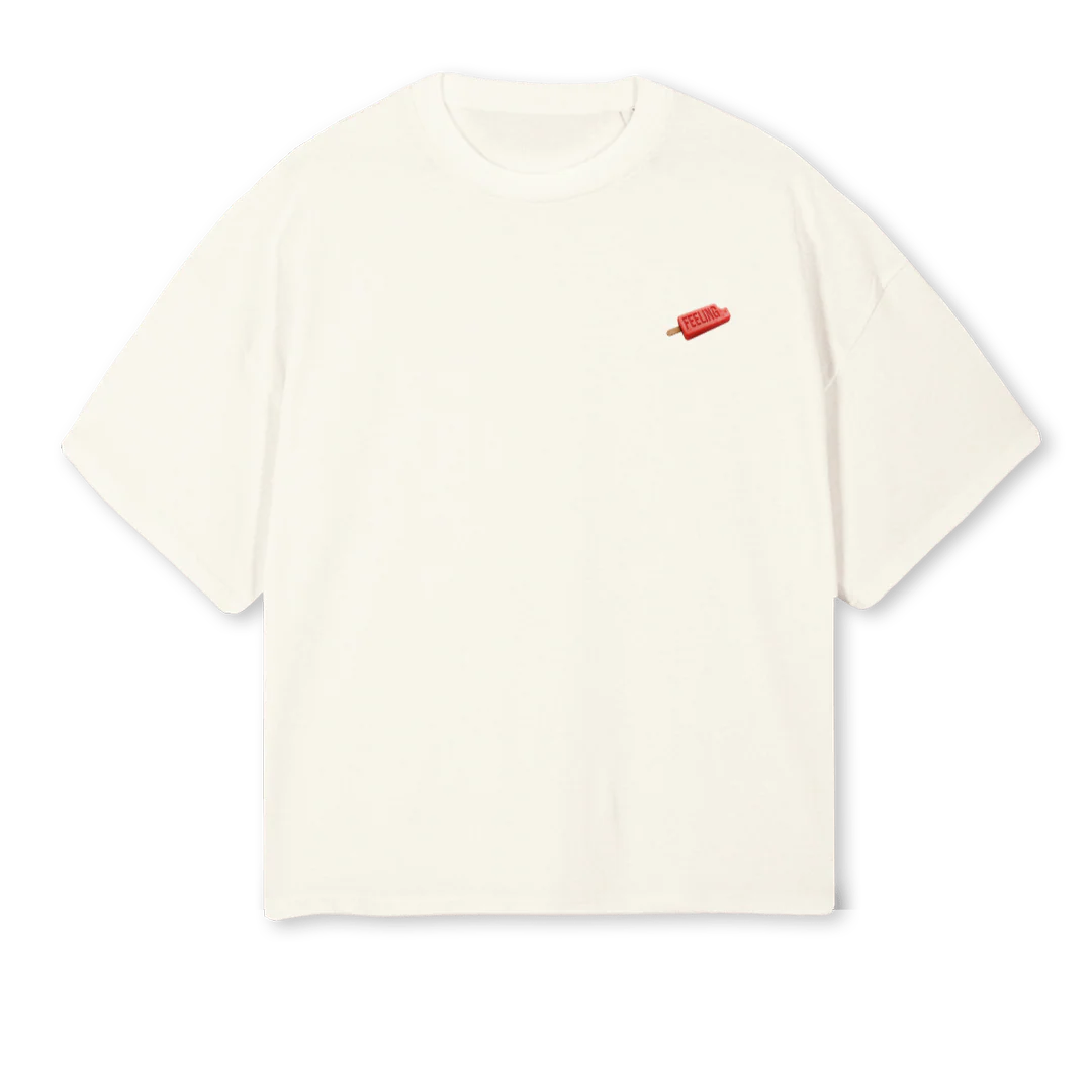 SAMPLEFEELINGVTWO Cream Oversized Boxy Tee.