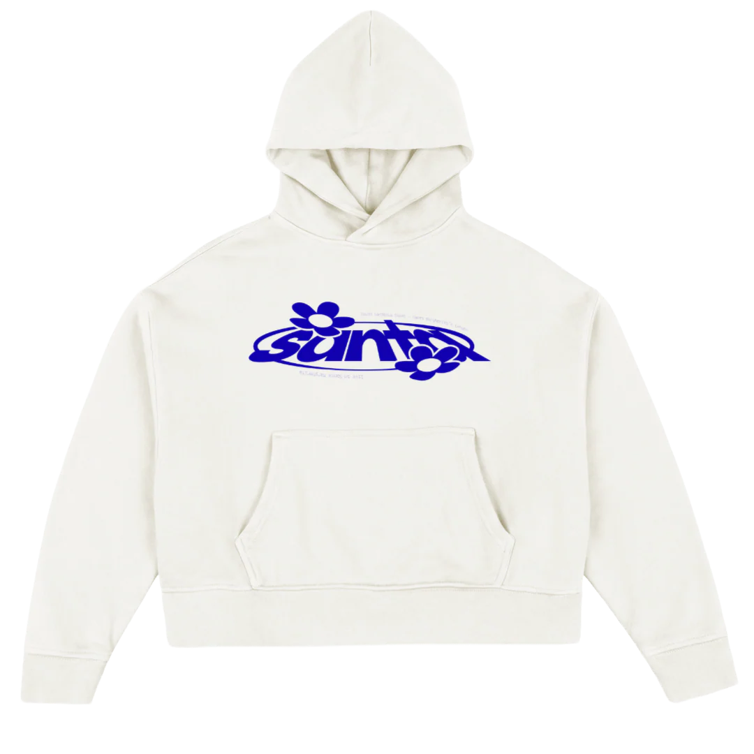 SANTAONEHOODIE_BLUE Vintage White Oversized Boxy Hoodie.