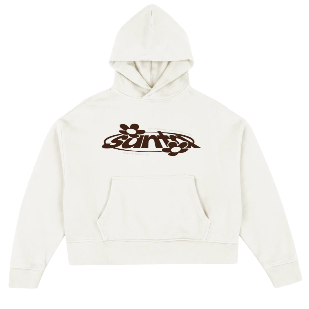 SANTAONEHOODIE_BROWN Vintage White Oversized Boxy Hoodie.