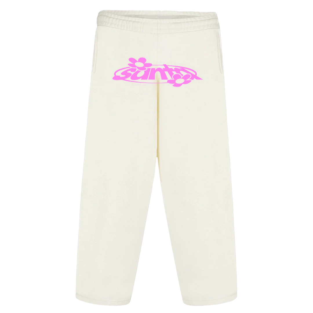 SANTAONEPANTA_PINK Vintage White Straight-Leg Baggy Sweatpants.