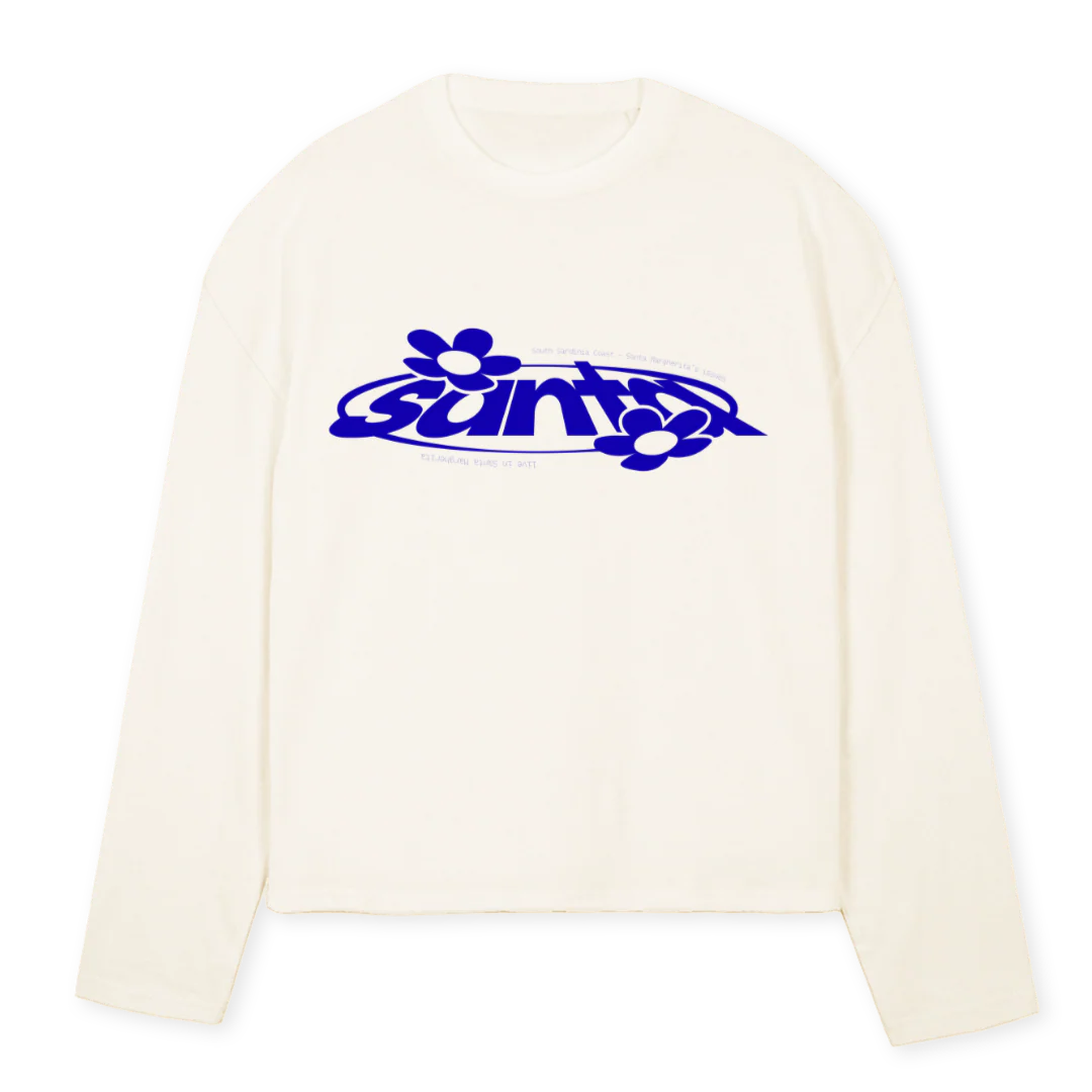 SANTATWOLONGLESEEVE_BLUE Vintage White Oversized Boxy LS Tee.