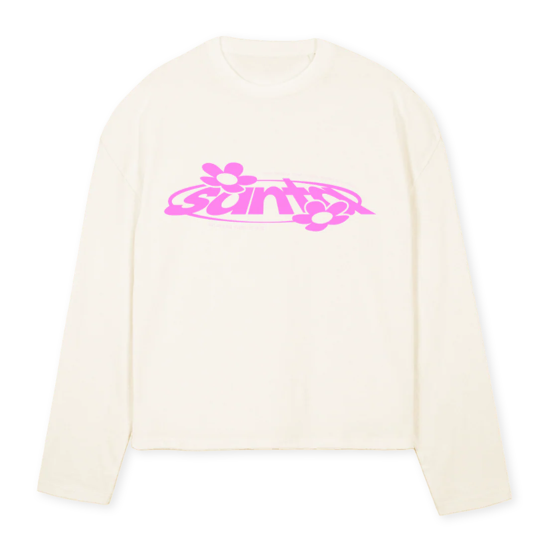 SANTATWOLONGLESEEVE_PINK Vintage White Oversized Boxy LS Tee.