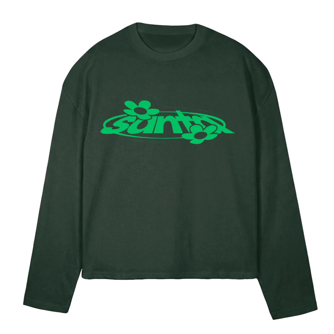 SANTATWOLONGLESEEVE_WGREEN Wild Green Oversized Boxy LS Tee.