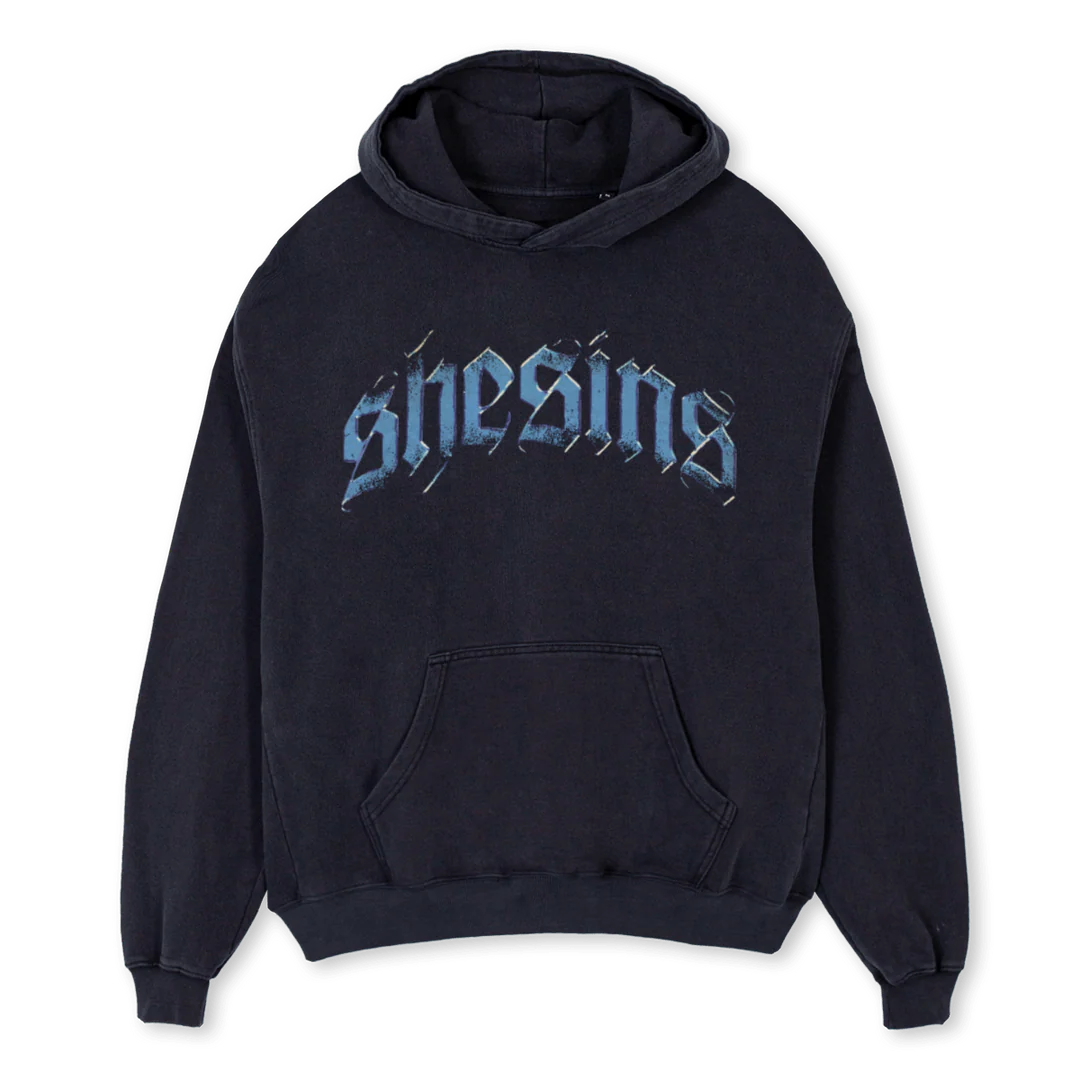 SHESINS BLUE Vintage Black Oversized Hoodie.