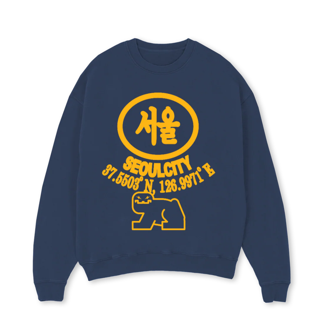 SLMSEOULSWEATSHIRTNV Navy Blue Oversized Crewneck Sweater.