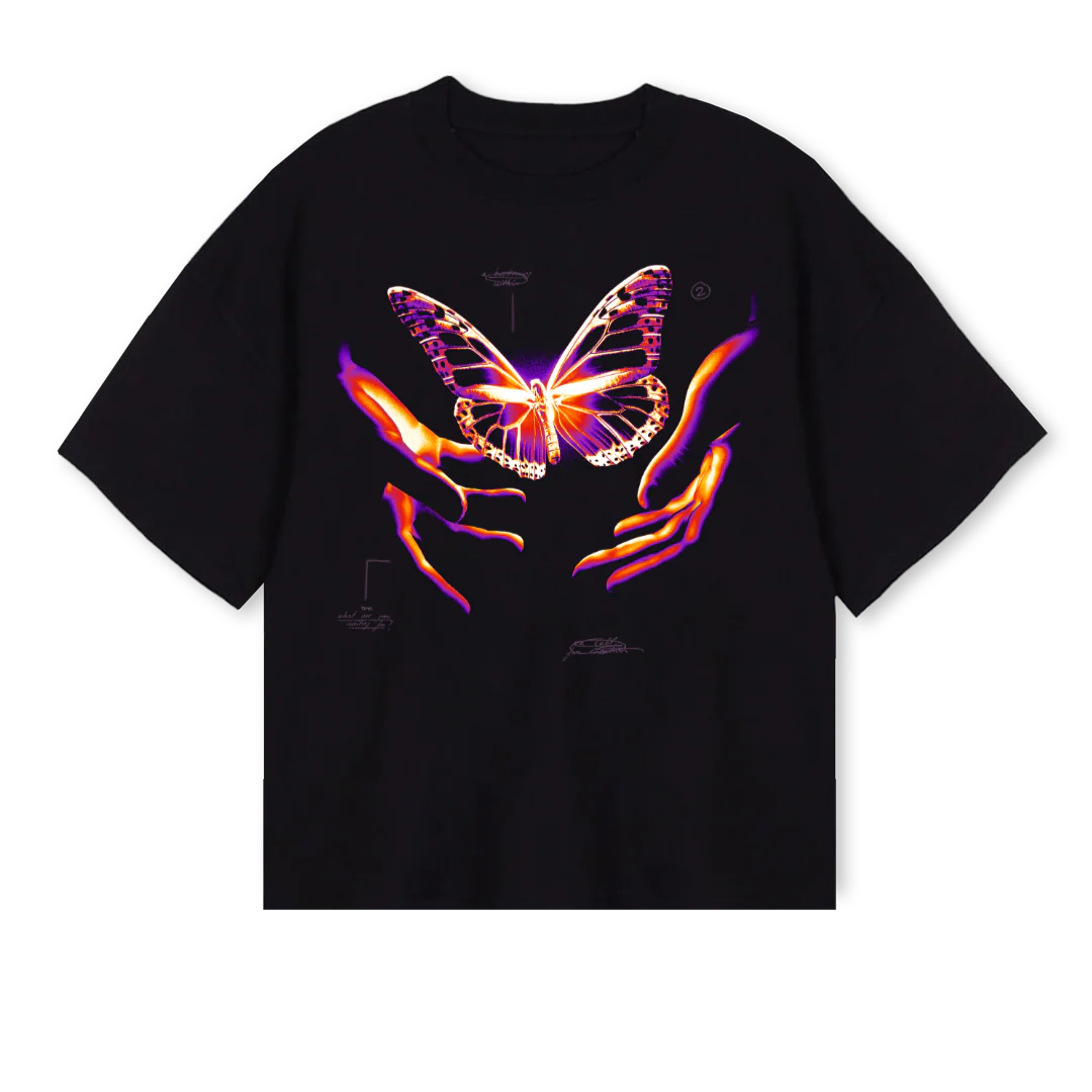 SPYREBUTTERFLY Black Oversized Boxy Tee.