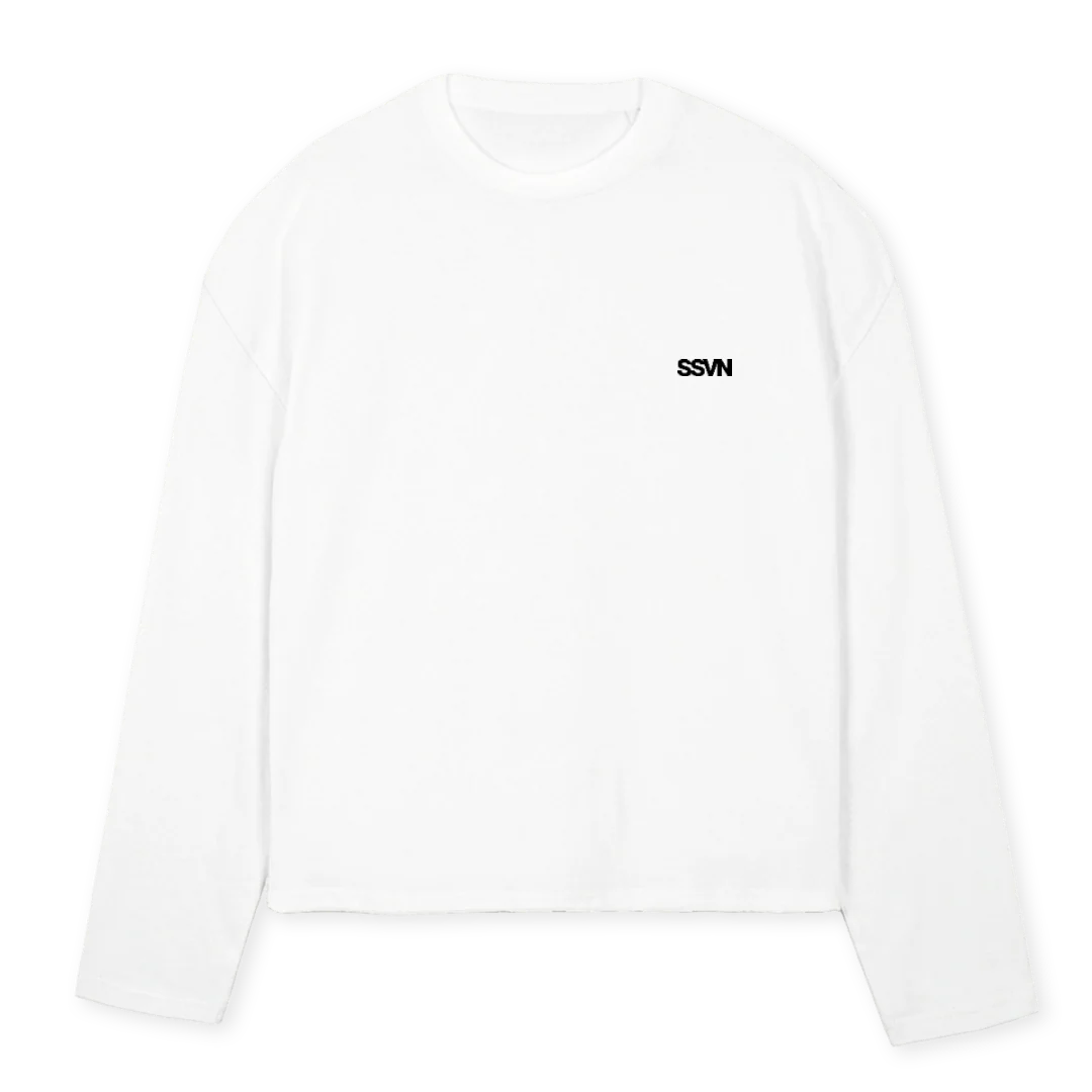 SSVNBASICWHITE White Oversized Boxy LS Tee.