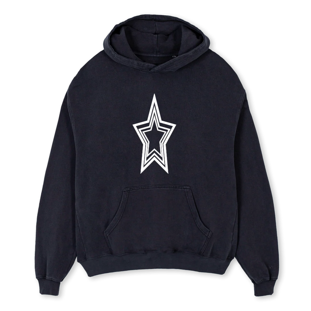 STAR HERO Vintage Black Oversized Hoodie.