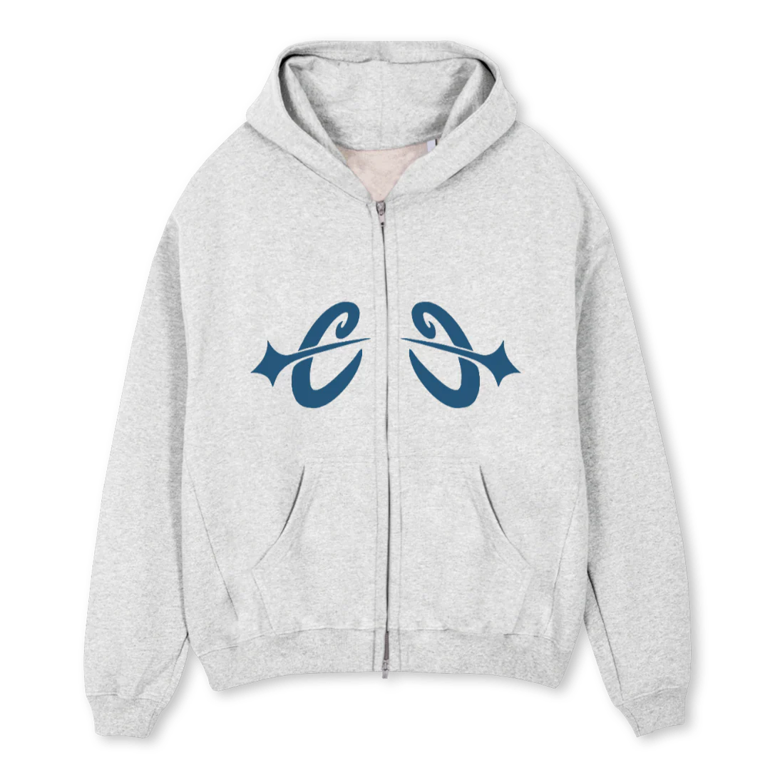 STARHOODIECORSO Light Grey Marl Oversized Zipped Hoodie.