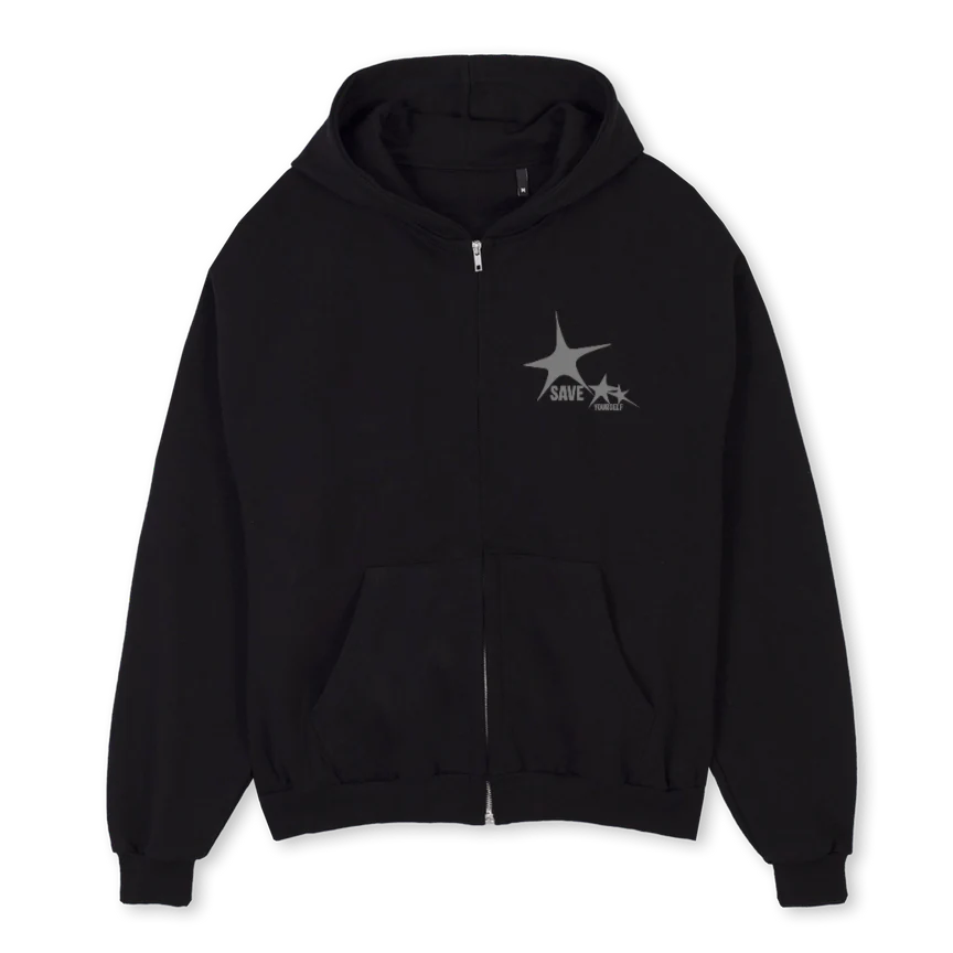 STERRETJES Black Oversized Zipped Hoodie.