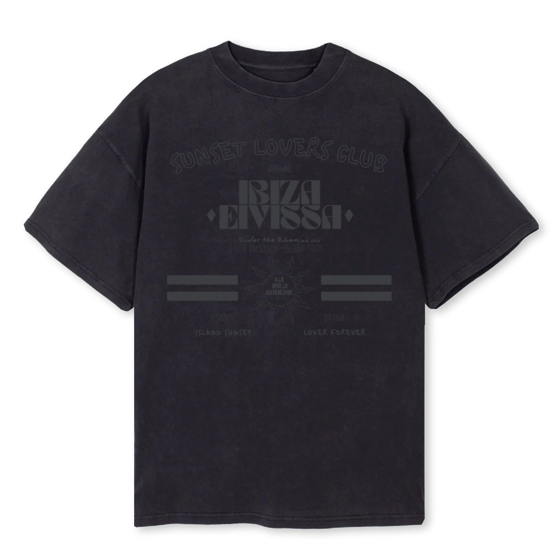 SUNSETLOVERCLUBBLACK Vintage Black Oversized Tee.