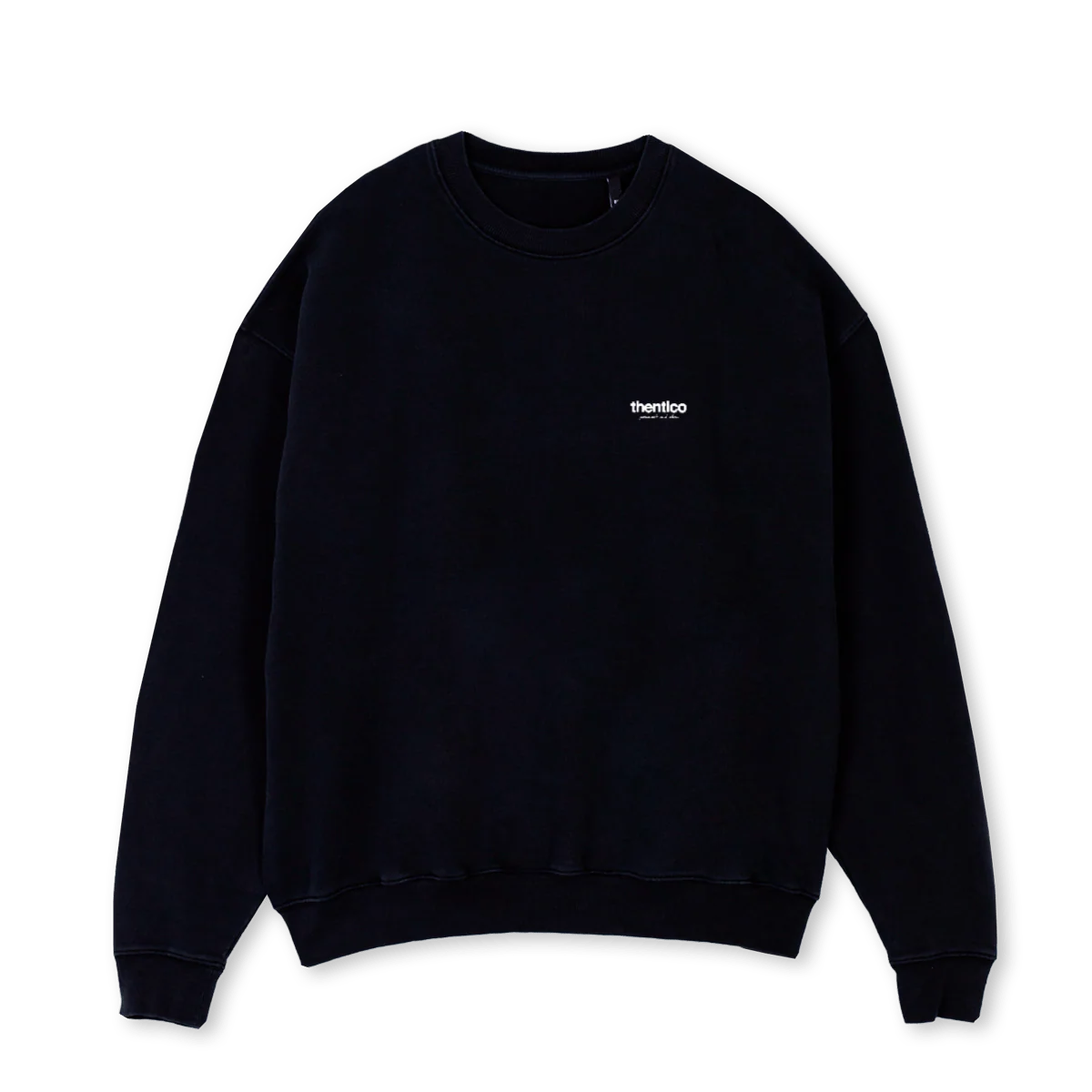 THENTICOSWEATSHIRT Black Oversized Crewneck Sweater.