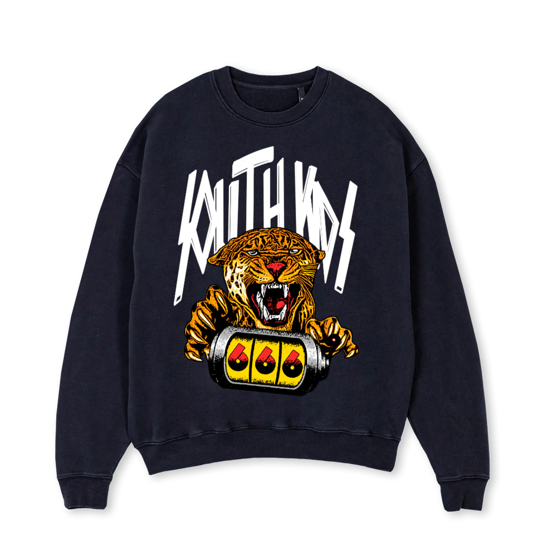 TIGER CREWNECK Vintage Black Oversized Crewneck Sweater.