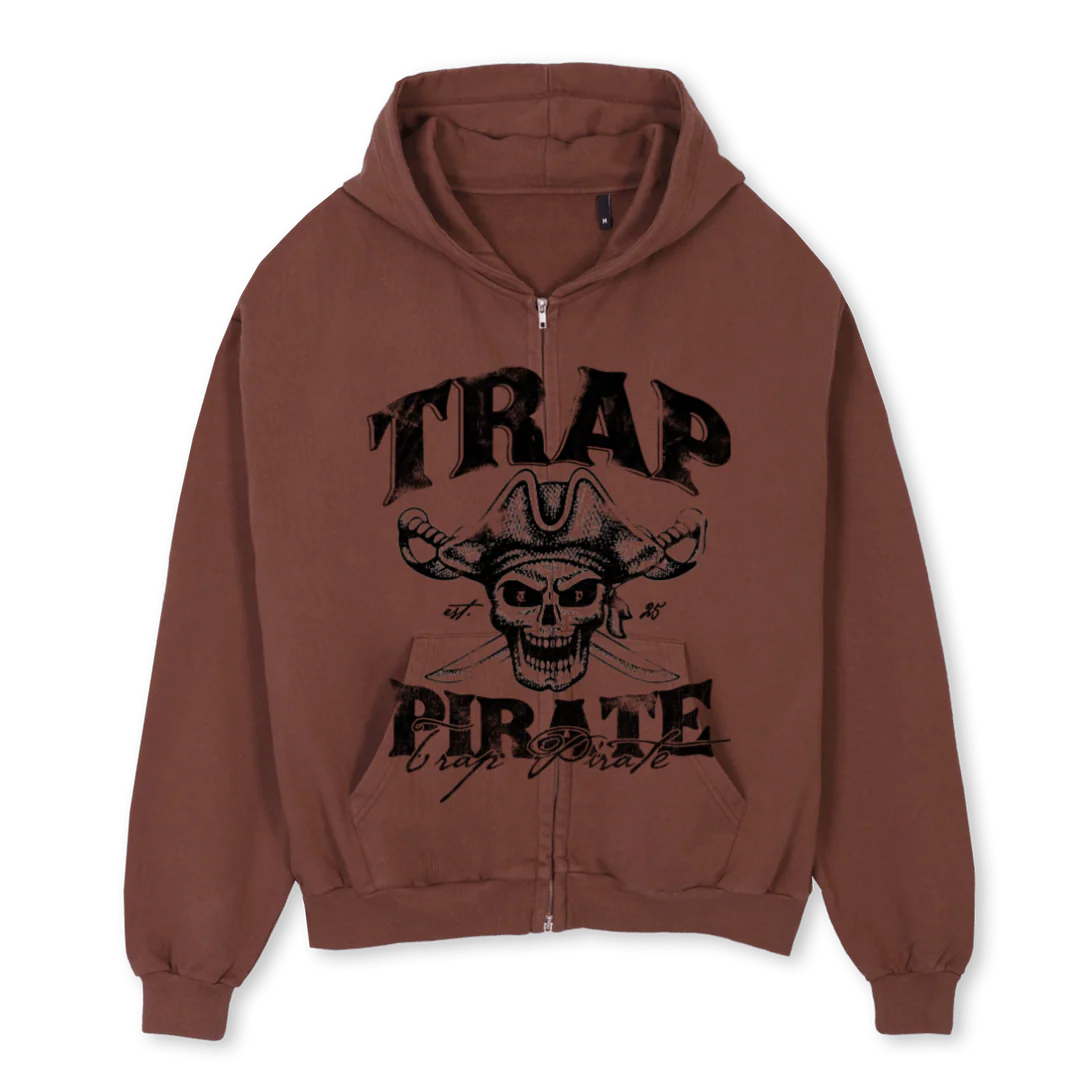 TREMAINE Vintage Brown Oversized Zipped Hoodie.