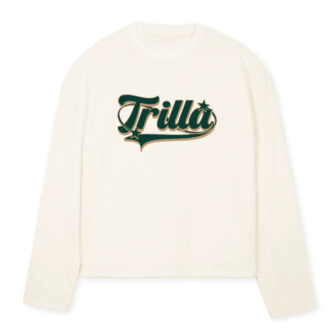 TRILLAEMBLEM Vintage White Oversized Boxy LS Tee.