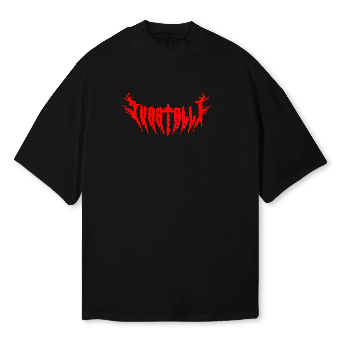 VARTALLIWORLDTOUR Black Oversized Mock Neck Tee.