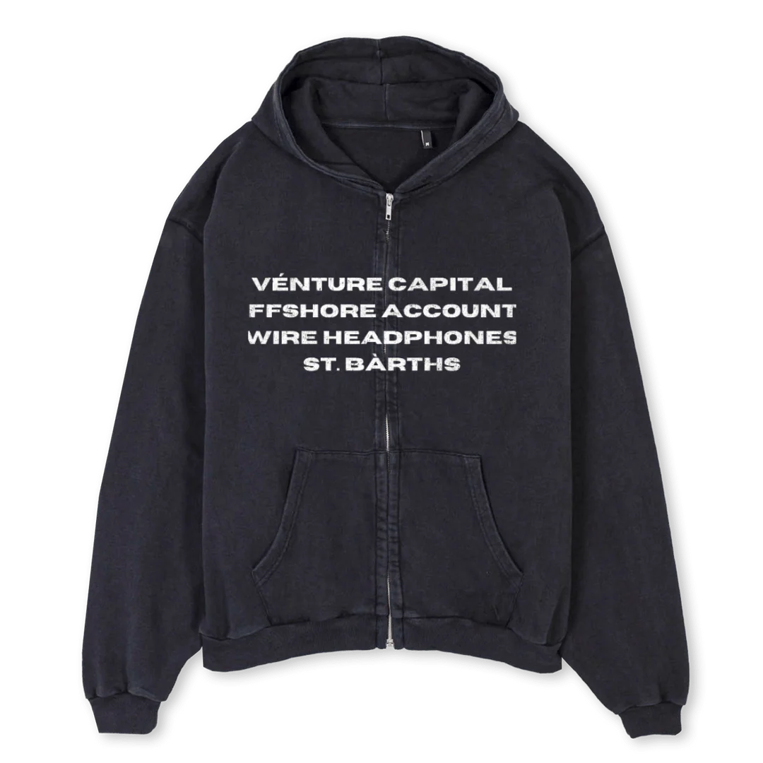 VCZIPPERHOOD Vintage Black Oversized Zipped Hoodie.