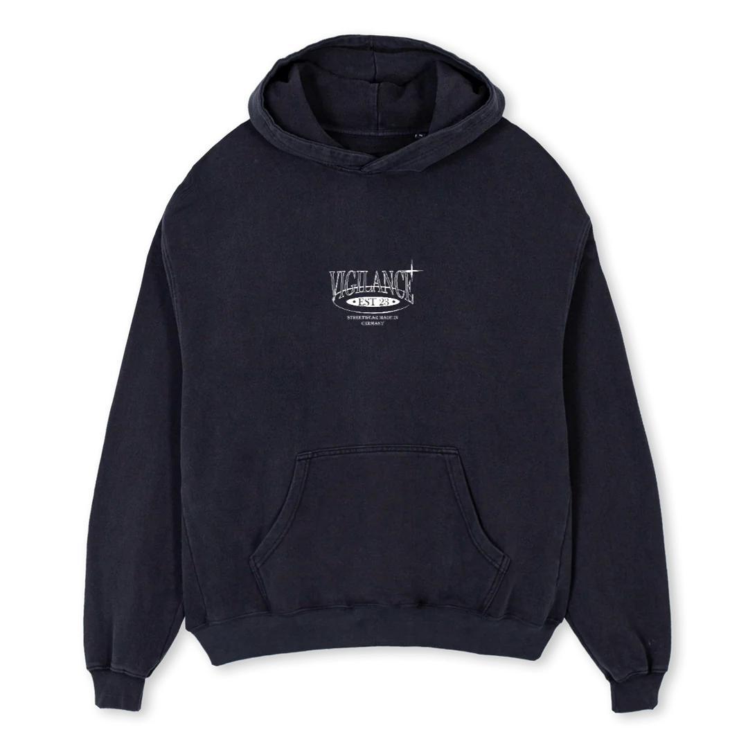VIGILANCEYELLOW Vintage Black Oversized Hoodie.