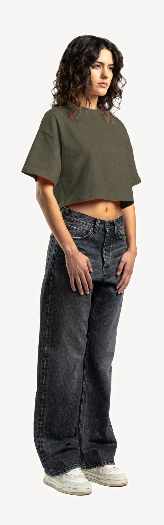 Vintage Olive Cropped Oversized Tee. - Image 3