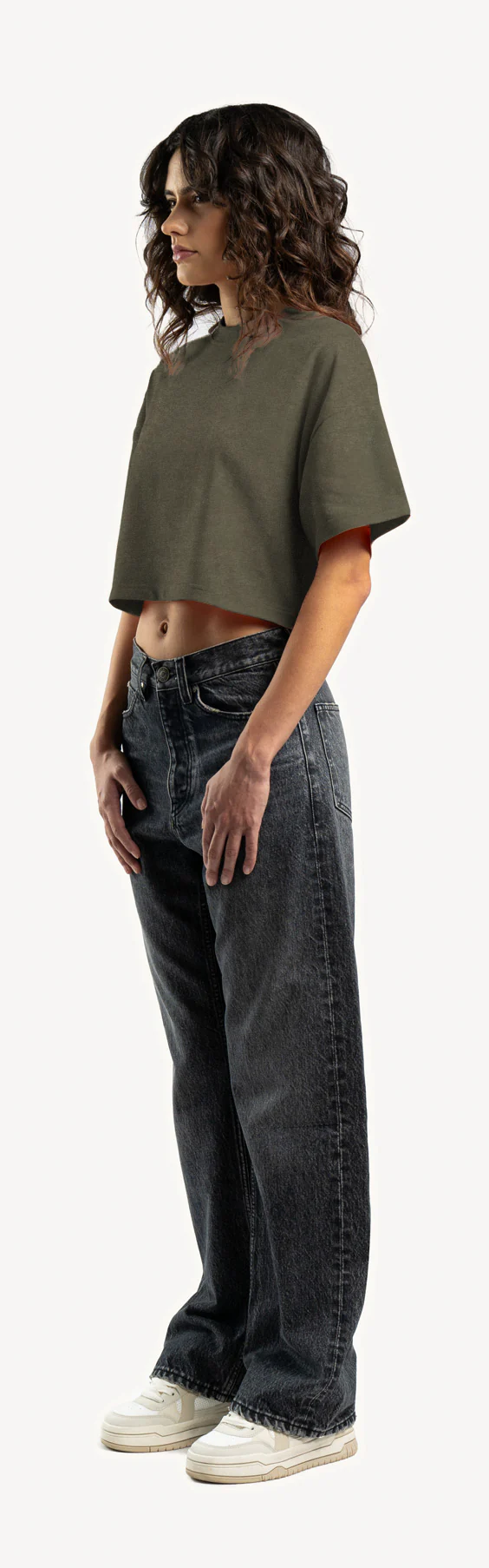 Vintage Olive Cropped Oversized Tee. - Image 9