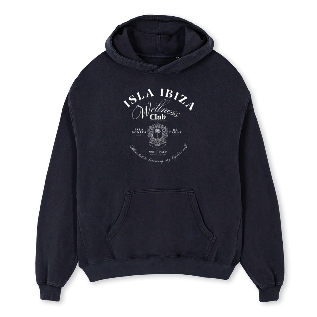 WELLNESSCLUBISLAIBZ Vintage Black Oversized Hoodie.