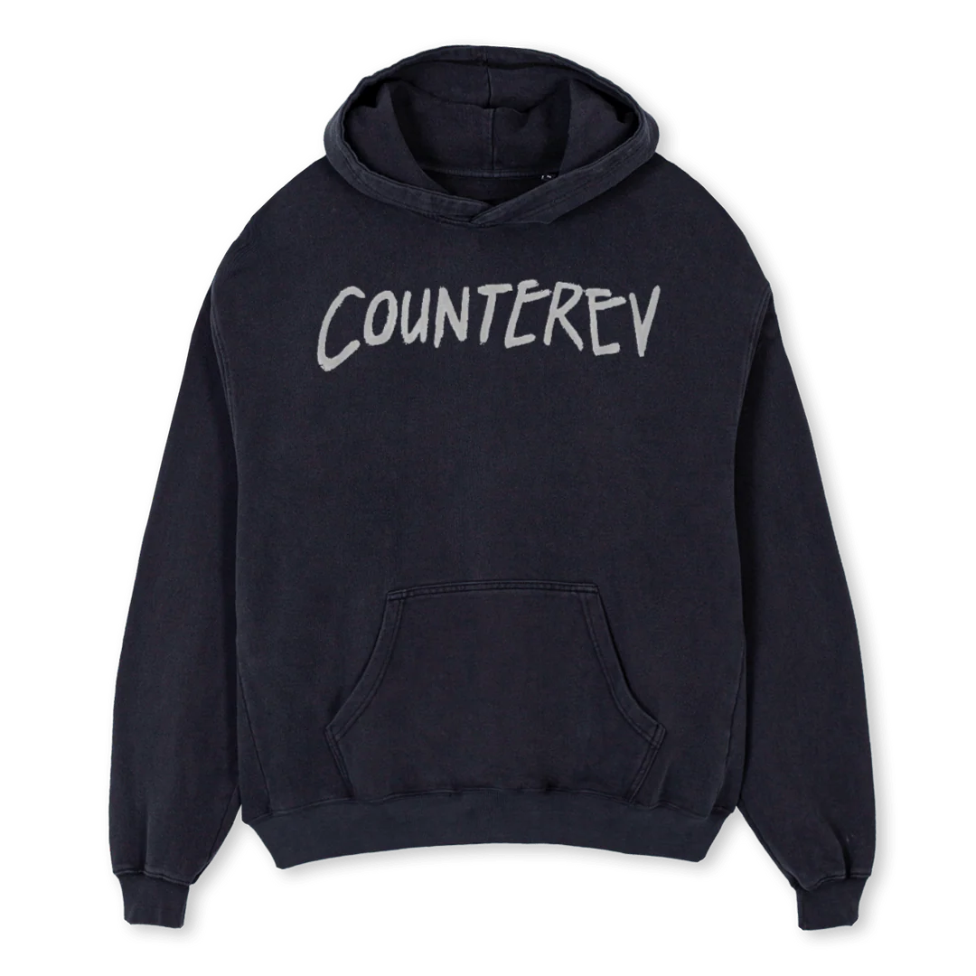 WINGS H GREY Vintage Black Oversized Hoodie.