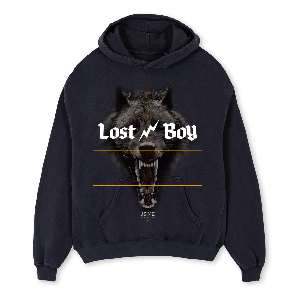 WOLF VINTAGE HOODIE Vintage Black Oversized Hoodie.