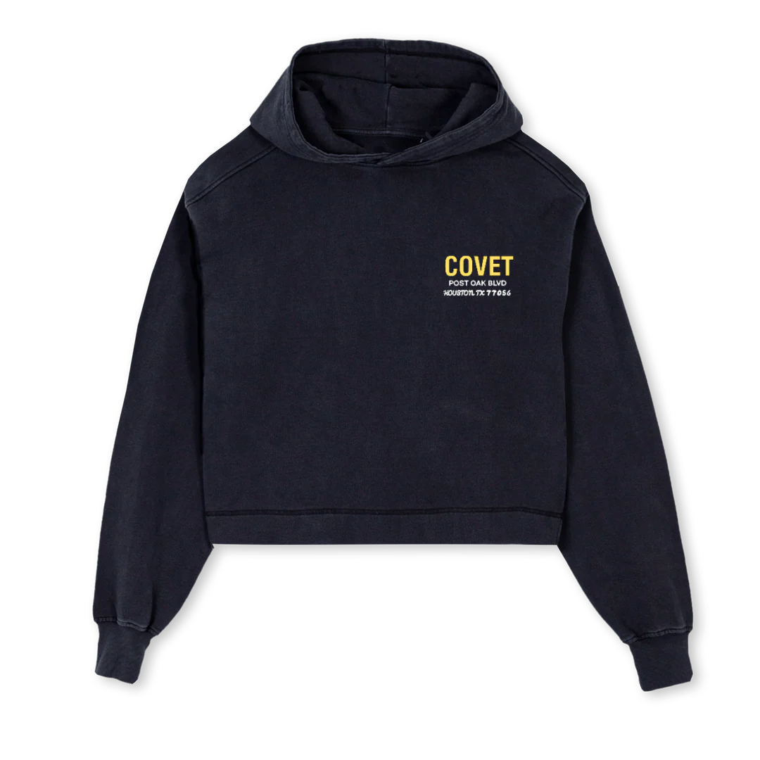 WOMEN CROPS Vintage Black Cropped Hoodie.
