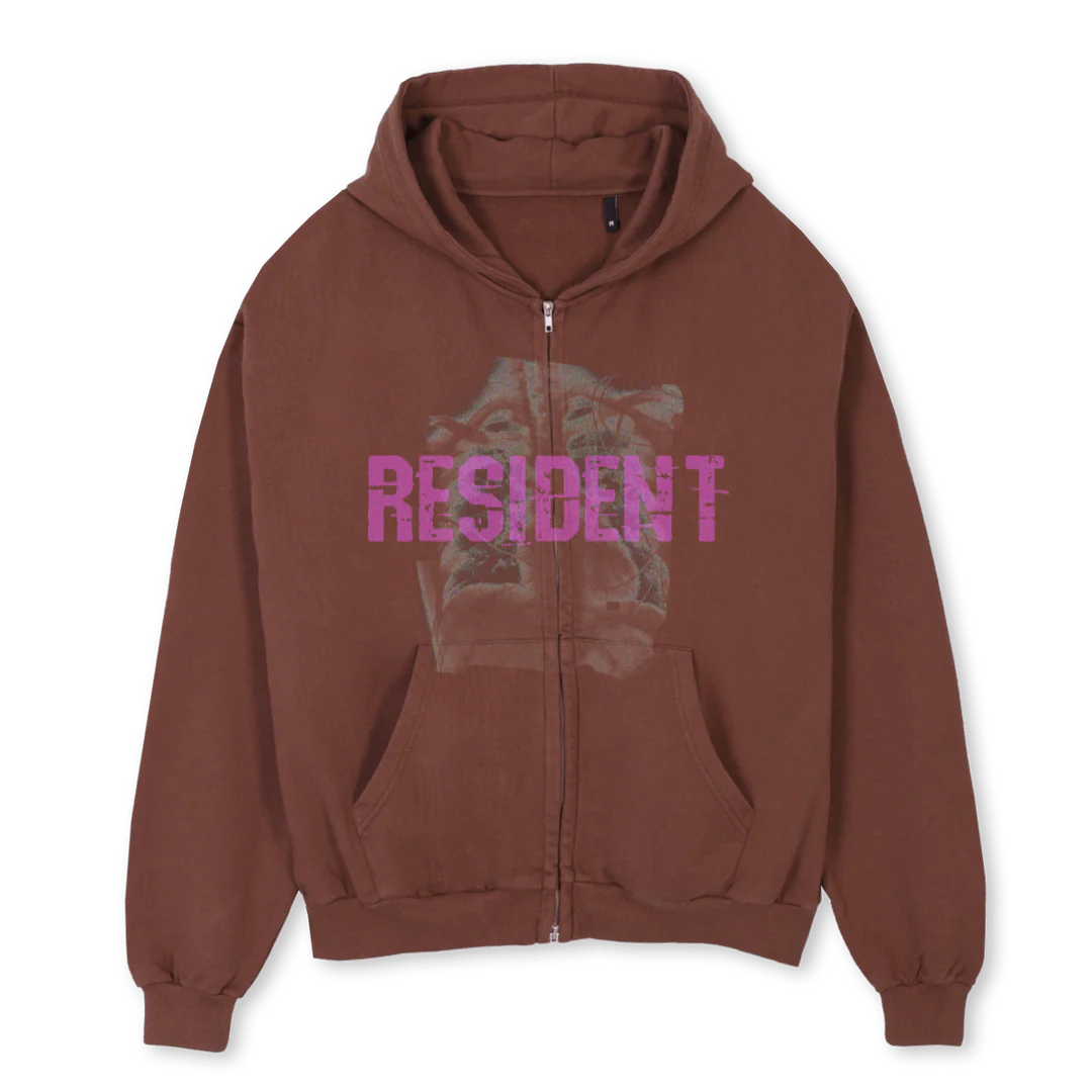 XR Vintage Brown Oversized Zipped Hoodie.