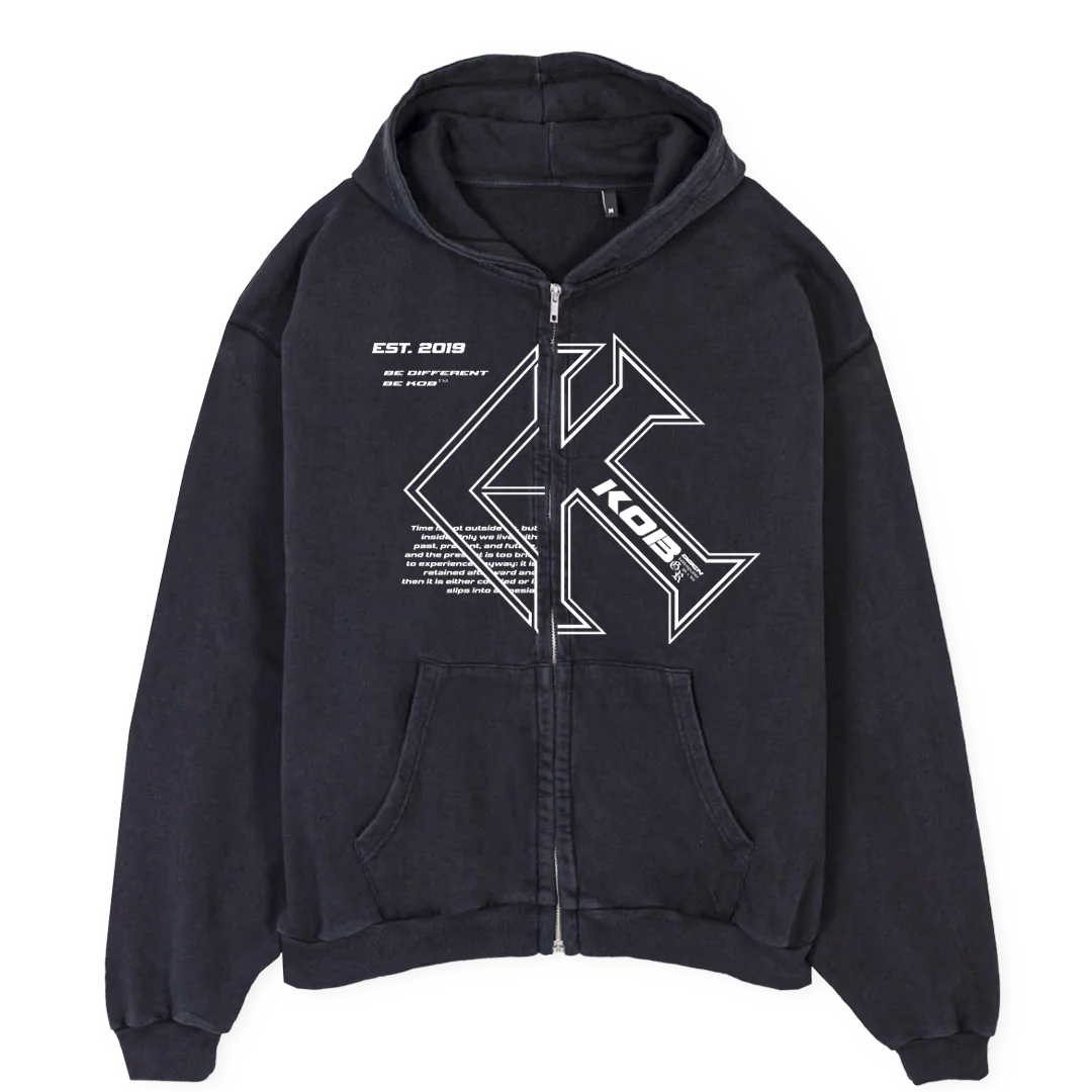 ZIPPED Vintage Black Oversized Zipped Hoodie.