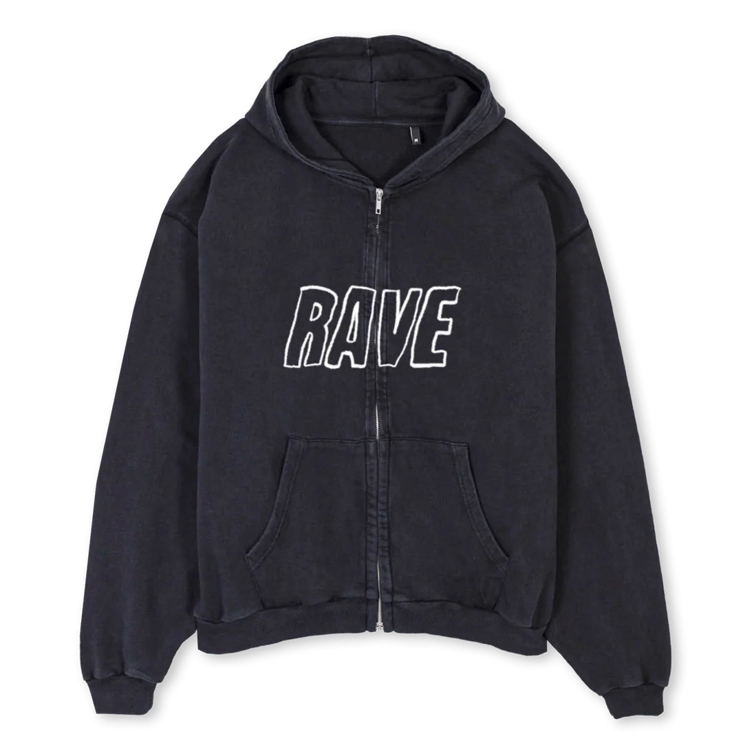 ZIPTWO Vintage Black Oversized Zipped Hoodie.